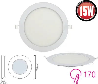 Produktbild von 15w LED Panel Einbauleuchte Unterputz slim 1490 Lumen IP40  rund Ø 200mm Lochmaß 18,5 cm Neutralweiß