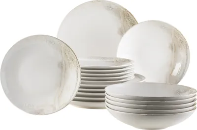 Produktbild von Mäser 931949 Tafelservice Ossia für 6 Personen, Steinzeug, weiß/beige (1 Set, 18-teilig)