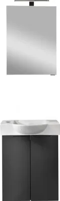 Produktbild von FACKELMANN SBC B.PARIS Gäste WC Waschtisch Set mit Spiegelschrank 55 cm breit, Schwarz matt, Türanschlag links  Eleganz und Funktionalität für Dein Badezimmer