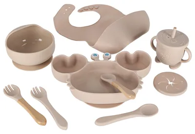 Image de Ensemble de 9 éléments en silicone pour bébés, forme crabe, couleur beige
