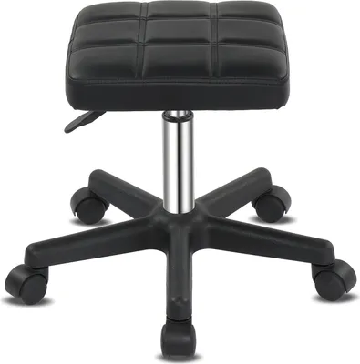 Produktbild von FCH Quadratischer Drehhocker mit Rädern PolyurethanLeahter Rollhocker Höhenverstellbarer Hocker für Spa Salon Massage Schwarz