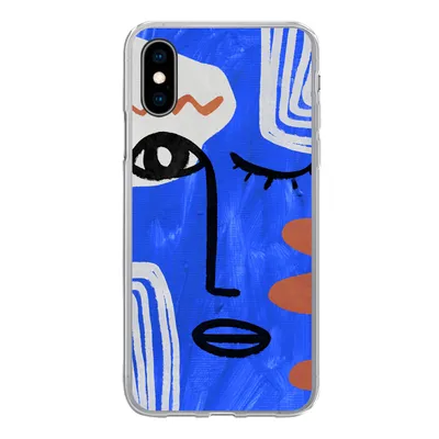 Produktbild von MuchoWow® Handyhülle Schutzhülle Hülle für iPhone X Gesicht - Blau - Abstrakt Silikon Softcase Handy Hülle - Handyhülle
