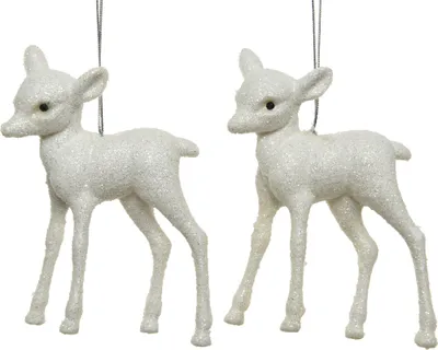 Produktbild von Christbaumschmuck Kunststoff / Glitzer Rehkitze 9cm 2er Set weiß