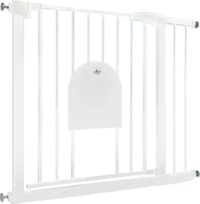 Image de JOIEYOU Barrière de sécurité Barrière de sécurité sans perçage Barrière de sécurité pour enfants Barrière de sécurité avec portillon pour chiens et chats, pour largeur 85-95 cm, blanche