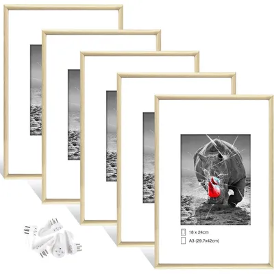 Image de Lot de 5 cadres photo format DIN A3, en bois chêne avec vitre en plexiglas, dimensions 29,7 x 42 cm