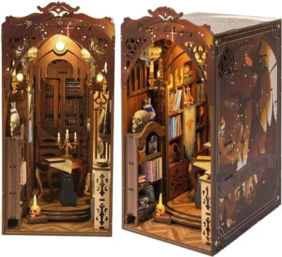 Image de Habarri | DIY Book Nook - La Bibliothèque mystérieuse - Puzzle 3D - Kit maison miniature avec meubles et lumière LED - Kit coin de livre