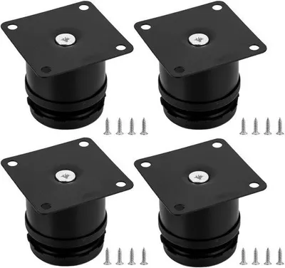 Produktbild von Ibenzoa® Verstellbare schwarze Edelstahl‑Möbelbeine, 4er-Set – 0–10 mm Höhenverstellung, 4 Schraublöcher, stabile Füße für Tische & Schränke