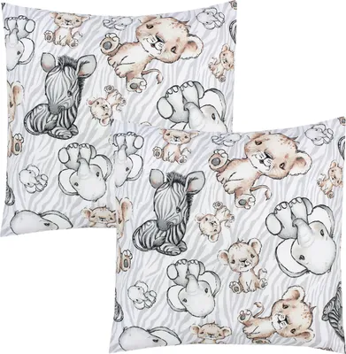 Produktbild von TupTam Kinder Kissenbezug Dekorativ Gemustert mit Hotelverschluss 2er Set, Farbe: Safari / Grau, Größe: 80 x 80 cm