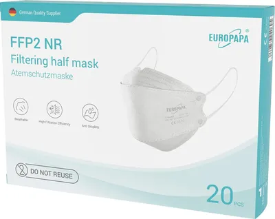 Produktbild von EUROPAPA 20x FFP2 Fisch Form Masken Atemschutzmaske 5-Lagen Staubschutzmasken hygienisch einzelverpackt EN149 Mundschutzmaske EU2016/425