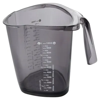 Produktbild von Dr. Oetker Messbecher 1000ml, Messkanne aus robustem Kunststoff, dreiecksförmiger Messbecher mit vielfältiger Skalierung, auch internationale Maßangaben, (Maße: 19x16x12,5 cm), (Farbe nicht wählbar: blau oder transparent)