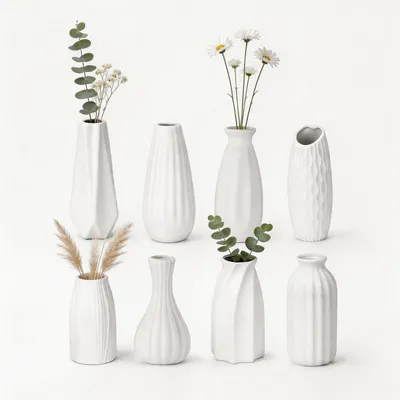 Immagine prodotto di Set di 8 piccole vasi in Vetroceramica bianca - Decorazione in stile boho scandinavo