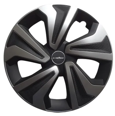 Productafbeelding van Goodyear set van 4 wielkappen, 16 inch, Montreal model, zwart/zilver. Sportief design
