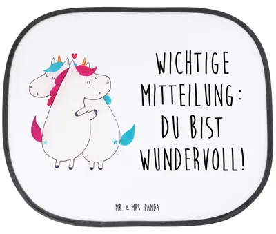 Produktbild von Mr. & Mrs. Panda Sonnenschutz Fenster Auto Einhorn Mitteilung - Weiß - Geschenk, Lustig, Liebe, Spruch, Sonnenblende, Partner, kfz, Unicorn, Autoscheibe, Witzig, saugnapf