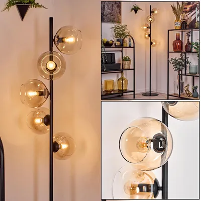 Produktbild von Cesaro Stehlampe aus Metall/Glas in Schwarz/Bernstein/Klar, Vintage-Design