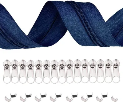 6m Endlos-Reißverschluss 5mm mit 15 Zippern und 15 Endstücke jeansblau