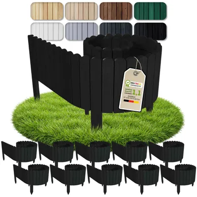 Produktbild von Floranica Beeteinfassung Rasenkante 20 m (10 Stück à 2 m), Höhe 20 cm, Schwarz, Steckzaun Beetumrandung Holzzaun