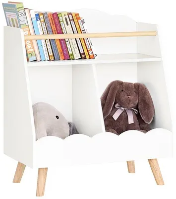 Produktbild von Weißer Kinder Bücherregal mit Drei Fächern für Spielzeug und Bücher