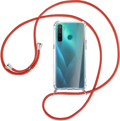 Produktbild von Handykette Backcover-Schutzhülle mit Band (Metall silberfarben) für Realme 5 Pro - rot