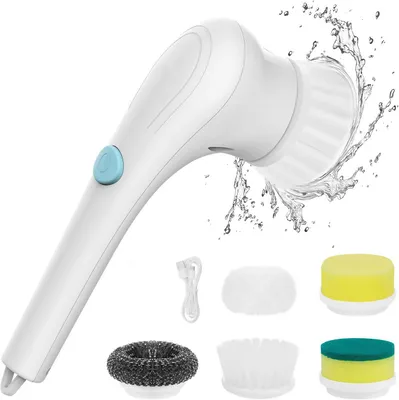 Produktbild von Elektrische Reinigungsbürste, Kabellos Akku-Reinigungsbürste mit 5 Bürstenköpfen, Elektrischer Spin Scrubber, Handschrubber