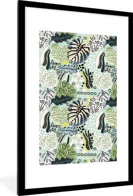 Produktbild von MuchoWow® MuchoWow® Gerahmtes Poster Dschungel - Blätter - Pflanzen 60x90 cm - Poster mit zchwarzem Bilderrahmen - Dekoration - Wandposter Wohnzimmer - Hochwertig