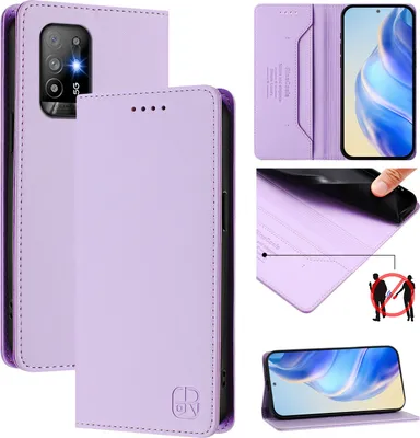 Produktbild von Lederhülle für Oppo A94 5G/Reno5 Z Hülle Flip Brieftasche Kartenfächern Ständer Schutzhülle Violett