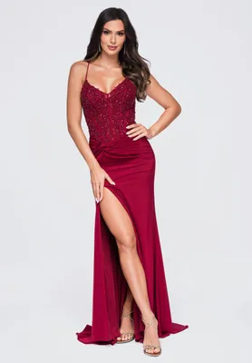 Produktbild von LARICA Abendkleid Maxi Herz-Ausschnitt Elegant LA-OM-DLR436 burgundy L