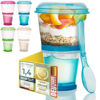 Müslibecher to Go 260 ml mit Löffel, doppelwandig, blau