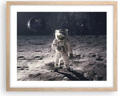 Produktbild von Gerahmtes Poster - Rahmen in heller Eiche - Mond Erde Astronaut - 50x40 cm - Wand Bild - Wanddeko - Wandbilder - Kunstposter - Wandposter - Bilderrahmen - Bilder - Kunstdruck - P2NAA50x40-4882