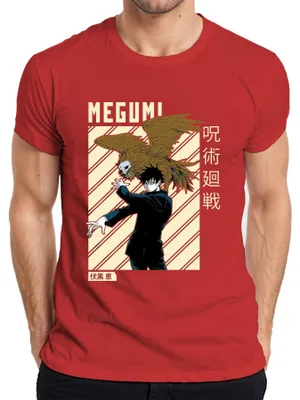 Produktbild von MEGUMI Jujutsu Kaisen 呪術廻戦 Fushiguro Shikigami Anime Ästhetik Herren T-Shirt, Rot, M