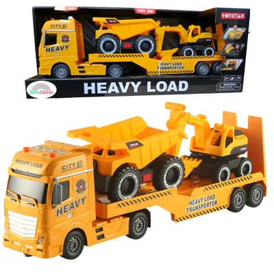 Zdjęcie produktu dla Zestaw Budowlany Laweta Ciężarówka z Koparką i Wywrotką Światło Dźwięk HEAVY