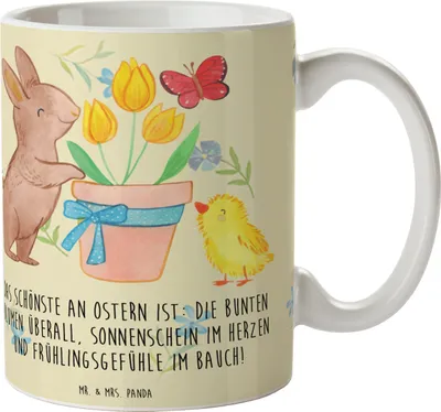 Produktbild von Mr. & Mrs. Panda Kaffeebecher Hase Küken - Blumig - Geschenk, Becher, tasse für kaffee, Kaffeetasse, Ostern, keramik, Ostergeschenk