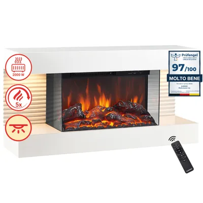 Immagine prodotto di KAMINIO Camino elettrico LIZ - Caminetto elettrico da parete con riscaldamento, effetto fiamma 3D, luce ambiente a LED, telecomando - Bianco