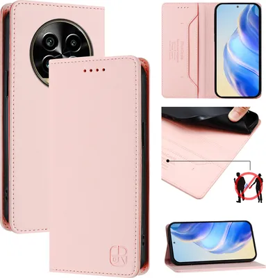 Immagine prodotto di Custodia in pelle per Realme 13 Pro/Realme 13 Pro+, flip case con slot per carte, portafoglio e supporto Rosa