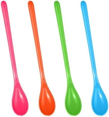 Produktbild von 4 Stück Bunte Kunststofflöffel, Lange Plastik Löffel | Kunststoff Marmeladenlöffel, Kaffeelöffel, Dessertlöffel, Eislöffel für Kaffee, Eis, Joghurt