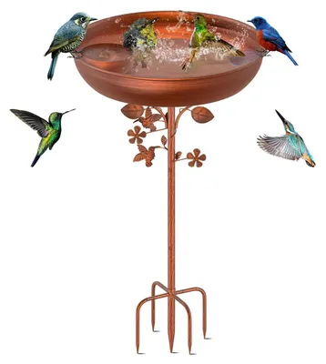 Image de Abreuvoir pour oiseaux, en métal, en cuivre, dimensions 100,5 x 30 cm, avec une base à 5 pointes