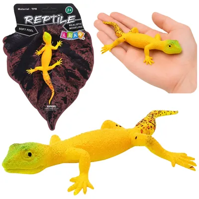 Image de Figurine en caoutchouc Gecko doré reptile réaliste extensible 15,5 cm