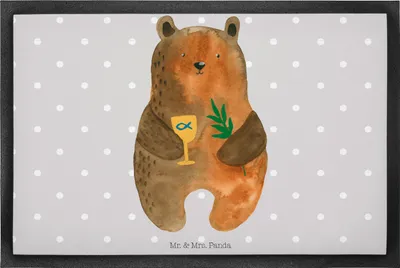 Produktbild von Mr. & Mrs. Panda Fussmatte Bär Konfirmation 50 x 75 cm - Grau Pastell - Geschenk, Gottesdienst, fußmatte, Evangelisch, Kirche, Eingangsmatte, Schuhabstreifer, Teddy