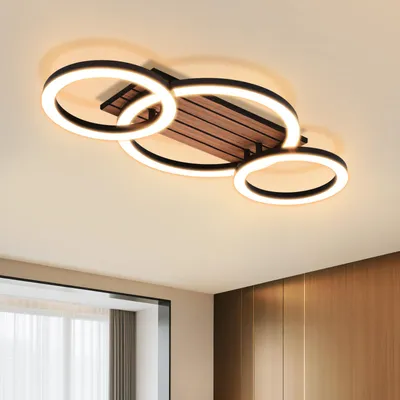 Productafbeelding van ZMH LED plafondlamp woonkamer plafondlamp 58CM woonkamerlamp modern houtlook 3 ringen 3000K lamp 21W plafondverlichting slaapkamer gang