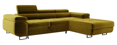 Obrázek produktu pro Obývací část s funkcí lůžka, rohová pohovka Cord ADRIANO 202x277 cm, rohová pohovka s nastavitelnými opěrkami hlavy, čalouněný roh, pohovka L - pravá žlutá PS01