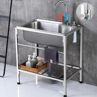 Produktbild von Edelstahl-Waschspüle für den Außenbereich, Einzelbecken mit Wasserhahn