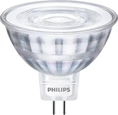A close-up studio shot of a Philips LED light bulb.