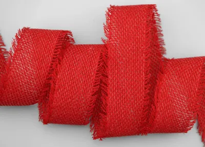 Image de Ruban de coton à franges, rouge, de 30 mètres de long et 40 mm de large, pour la décoration