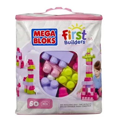 Imagen del producto de Mega Bloks, bolsa de bloques de construcción, color rosa (60 piezas)