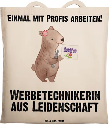 Produktbild von Mr. & Mrs. Panda stofftasche baumwolle Werbetechnikerin Leidenschaft - Transparent - Geschenk, Schultasche, Tragetasche, Einkaufstasche, Tasche, Jutebeutel, Laptoptasche