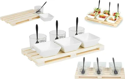 Immagine prodotto di Set da portata per antipasti - design elegante con vassoio in legno - 8711252173795