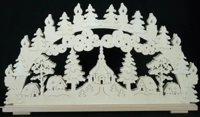 Obrázek produktu pro Svíčkový oblouk s kostelíkem Seiffen a osvětlením ŠxVxH 70x36x7cm NOVINKA