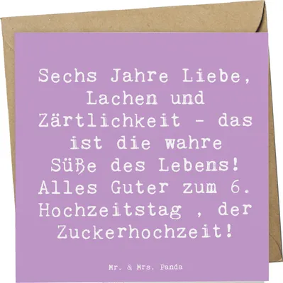 Produktbild von Mr. & Mrs. Panda Grußkarte Spruch 6. Hochzeitstag Zuckerhochzeit - Lavendeltraum - Geschenk, Jubiläum, doppelkarte, Heiraten, Klappkarte, faltkarte, Geschenke, Heirat