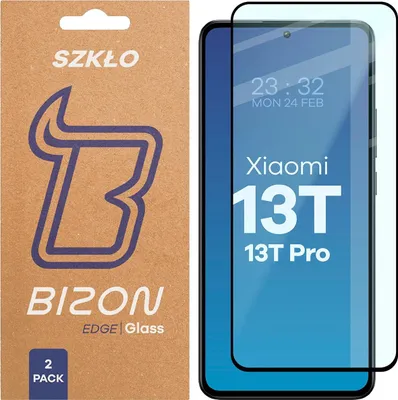 Produktbild von 2x Gehärtetes Glas für Xiaomi 13T Pro / 13T, Bizon Glass Edge Duo, Schwarzer Rahmen