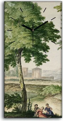 Produktbild von Küchenuhr Bürouhr Leinwand Uhr 30x60 Gemälde Landschaft Bäume Menschen Kunst - schwarze Hände