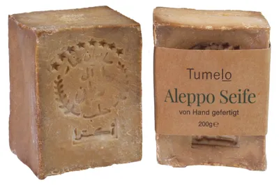 Immagine prodotto di Sapone originale di Aleppo TUMELO 2 x 200 g (400 g) 95% olio d'oliva 5% olio di alloro, sapone all'olio d'oliva fatto a mano Sapone naturale